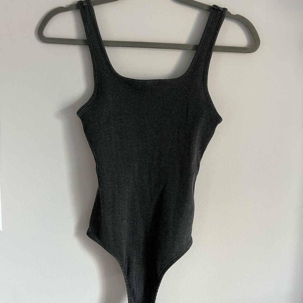 American Eagle Grey Ribbed Bodysuit with Snaps